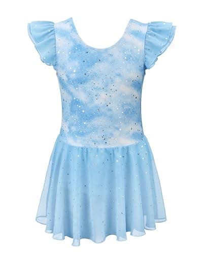 Stelle Ballet Leotards for Girls Toddler Dance Leotard Shiny Flutter Sleeve Ballet Dresses Gymnastic Ballerina Outfit (Cloudburst Blue,4-5T) - Image 1