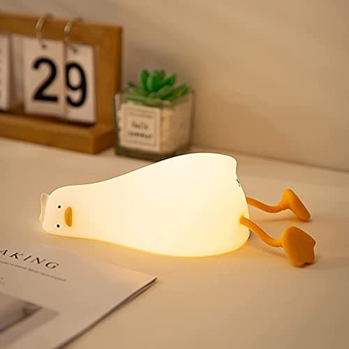 HAPPYBAG LED Lying Flat Duck Night Light, 3 Level Dimmable Nursery Nightlight,Cute Lamps Silicone Squishy Light Up Duck,Rechargeable Bedside Touch Lamp for Breastfeeding Toddler Baby Kids Decor - Image 1