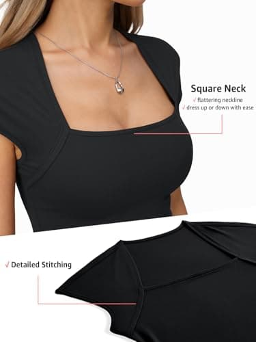 Eachyes Womens Square Neck Short Sleeve Shirts Cap Sleeve Low Cut Tops Sexy Slim Fit Basic Tee Y2k Going Out Cute Summer Crop Outfits 2026 Black Small - Thumbnail 3