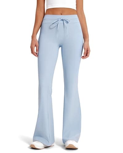 MOOSLOVER Women Bootcut Flare Yoga Pants Drawstring High Waist Pilates Leggings Stretch Butter Soft Active Pant(S,Light Blue) - Image 1