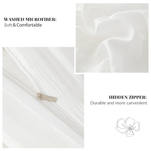 DCSKY White Duvet Cover Queen Size, Ultra Soft 3-Piece Boho Seersucker Duvet Cover Set with Zipper Closure, Soft Washed Microfiber Bedding Set (90"x90", 2 Pillowshams) - Thumbnail 5