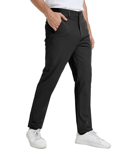 NATUVENIX Golf Pants Men Stretch Work Dress Pants Lightweight 30" Slim Fit Business Casual Pants for Men with Pockets Black - Image 1