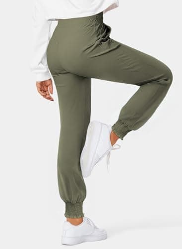 Dokotoo Women's Pants High Waisted Drawstring Joggers Pants Elasticity Casual Flowy Pant Cuffed Plain Jogging Spirng Summer Outfits Workout Lounge Sweatpants Green Large - Thumbnail 2