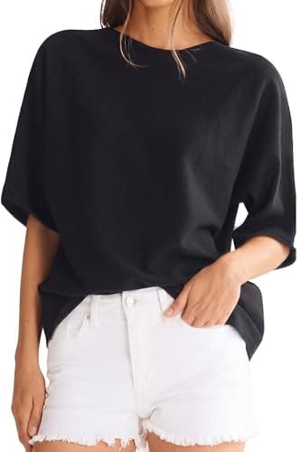 Orolay Short Sleeve Boat Neck Sweater Women Lightweight Dolman Loose Fit Pullover Knit Top Black - Image 1