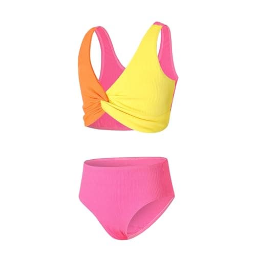 J·E Sterguard Girls Two Piece Swimsuits Teen Bikini Color Block with Removable Bra Padded Girls' Swimwear Ribbed Bikini Criss Cross Girl Swimsuits Size 8Y 1287-P - Image 1