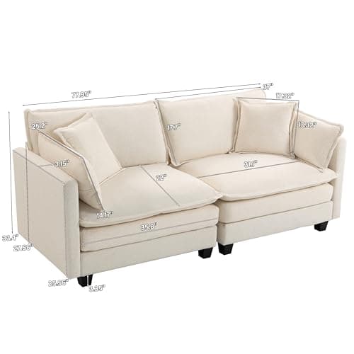 Fachmaih Sectional Loveseat Cloud Couch Modular Sofa Deep Seat Couches 78" Modern Cloud Couch with Pillow for Living Room, Bedroom and Apartment - Thumbnail 2