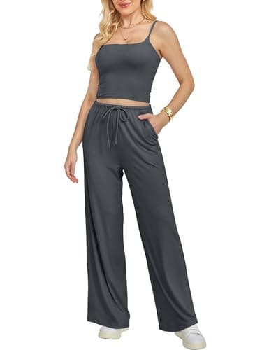 Yulaviniee Women 2 Piece Lounge Set Summer Outfits Top & Wide Leg Pants - Image 1