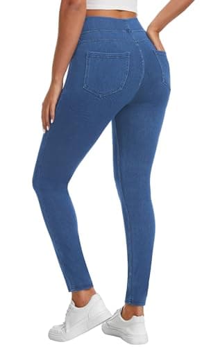 AVAMO Jeggings for Women Tummy Control Stretchy Skinny Jeans Pull On Elastic High Waisted Denim Jeans Leggings Trendy Medium Wash - Image 1