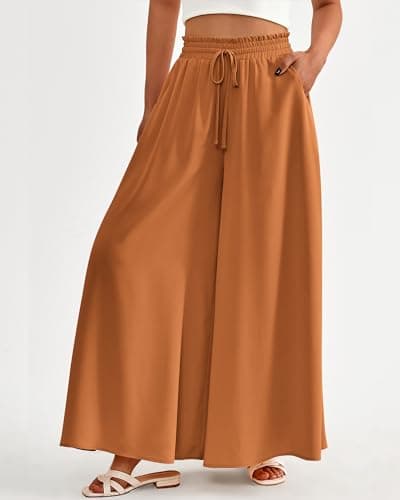 BTFBM Wide Leg Palazzo Pants for Women Casual Flowy High Waist Trousers 2025 Fall Summer Boho Beach Vacation Clothes(Solid Brown, XX-Large) - Thumbnail 3