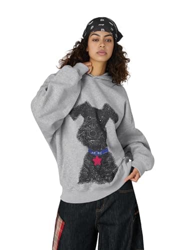 Aelfric Eden Dog Graphic Hoodie Oversized Cute Star Sweatshirt Unisex Y2k Casual Hooded Pullover Grey Large - Thumbnail 3