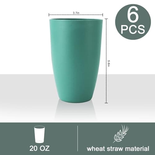 PYRMONT Wheat Straw Cups 20 Oz Alternative Plastic Cups Set of 6 Unbreakable Big Cups for Kitchen Dishwasher & Microwave Safe Large Water Cups for Kitchen,Camping,RV Stackable-Colorful - Thumbnail 2