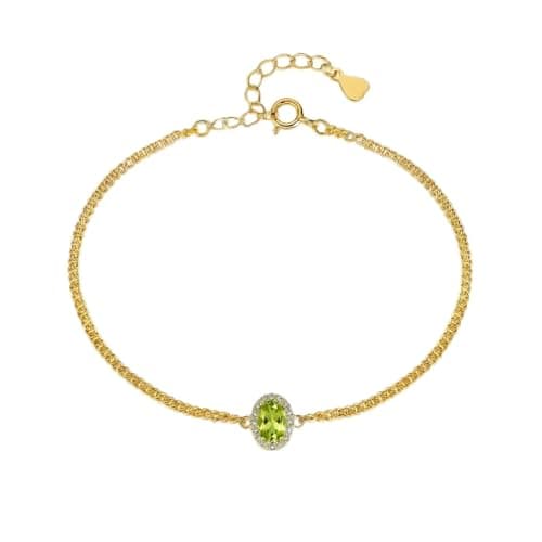 IZZBAT 14K Gold Halo Oval Birthstone Bracelets for Women Yellow Gold Cuban Chain Bracelets for Her Birthday Gifts for Mom Girlfriend - August Birthstone