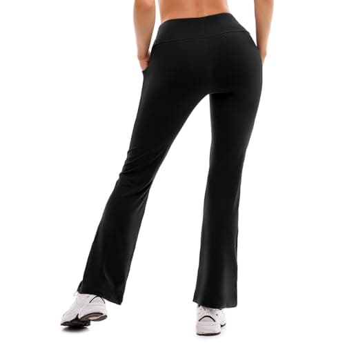 SINOPHANT Flare Leggings for Women with Pockets,High Waisted Tummy Control Bootcut Yoga Pants for Women Soft Bell Bottoms Black XL - Thumbnail 3
