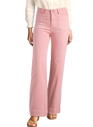 Astylish Women's Wide Leg Jeans High Waisted Stretchy Straight Leg Jeans Buttoned Loose Denim Pants with Patch Pocket Size 18 Pink - Image 1