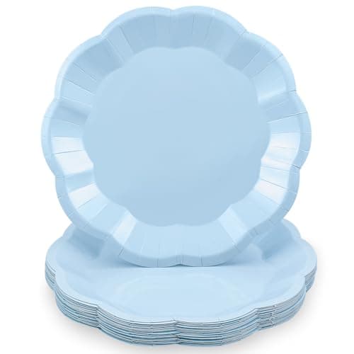NatNarr 30 Pcs Light Blue Paper Plates 9 Inch Scalloped Plates Disposable Dinner Plate Party Plate for Weeding, Birthday, Baby Shower - Image 1