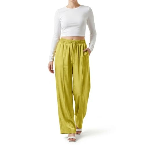 OctMoon Women’s Drawstring Palazzo Pants – High Waisted Flowy Pants for Women, Lightweight Tie Waist Trousers, Casual & Work Summer Pants(Lemon Yellow)-XXL - Image 1