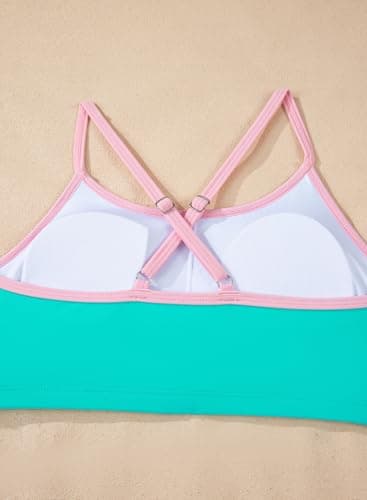 blibean Tween Girls Swimsuit Teen 3 Piece Bathing Suit with Cover Up Little Kids Cute Bikini Set Mesh Tankini Top Summer Boho Hawaiian Swimwear Beach Traje Baño Niñas Size 6-7 Year Old Turquoise - Thumbnail 6