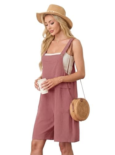 HiMONE Womens Summer Jumpsuit Sleeveless Casual Romper Overalls With Square Neck And Pockets (Rust Red-XL) - Thumbnail 5