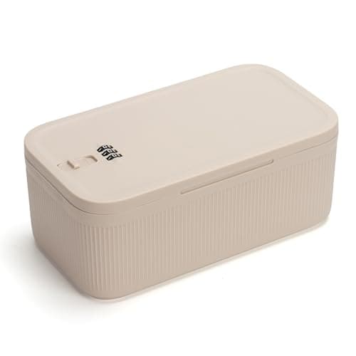 Small Lock Box for Medication Safe, Lockbox for Phone Jail, Medicine Lockable Storage Box with Code for Pills/First Aid Kits, Locked Food/Snack Box Container for Home/Fridge/Office (Cream) - Image 1
