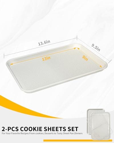 Ymiton 2-Pack 9x13 Quarter Sheet Pan Baking Sheet Set with Wire Rack - Nonstick 0.8mm Carbon Steel, Cookie Sheets for Baking, Non-Toxic, Dishwasher Safe, Oven Safe 450°F (External 9.5x13.6) - Thumbnail 2