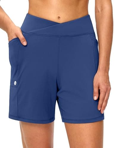 G Gradual Women's Athletic Shorts 6" High Waisted Stretchy Bermuda Shorts for Women Quick Dry Summer Casual Shorts(Cobalt Blue,XL) - Image 1