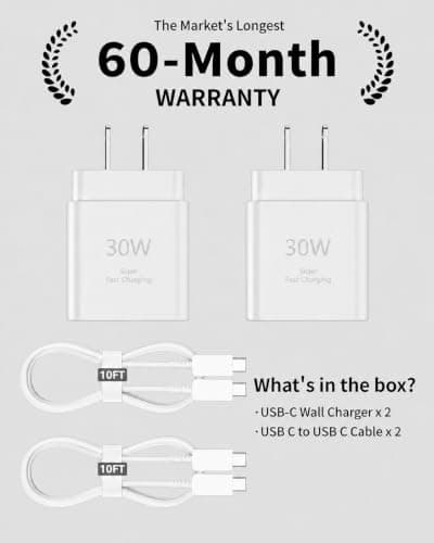 iPhone 16 Charger, tiavalmax 2-Pack 30W Compact PPS USB C Charger Block with 10ft Type C Chargers Fast Charging Cable for iPhone 17/16/15 Plus Pro Max, iPad Pro/Mini/Air, Pixel, Galaxy, AirPods 4 - Thumbnail 2