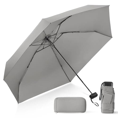 Mini Umbrella for Travel with Case Small Compact Lightweight Sun&Rain Gray