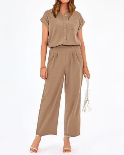 PRETTYGARDEN Womens 2 Piece sets Summer Cap Sleeve Tops Palazzo Pants Dressy Casual Vacation Travel Outfits Tracksuits(Dark Khaki,XX-Large) - Thumbnail 5