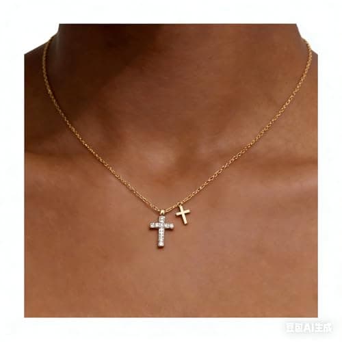 Small Cross Necklace for Women Mother`s Day Gift 18K Gold Plated Faith Cross Pendant Necklace Chocker Necklace with Gift Box Dainty Cross Crucifix Necklace Female Gifts Daily, Mother`s Day (Golden) - Thumbnail 2