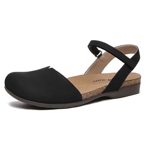 Athlefit Closed Toe Sandals for Women Comfort Cork Footbed Arch Support Flat Sandals Black Size 9.5 - Image 1
