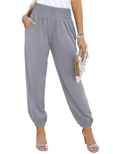 Dokotoo Women's Pants Spring Summer Harem Pant Flowy Beach Palazzo Trousers Casual Loose Joggers Outfits for Women Trendy 2025 Gray - Image 1