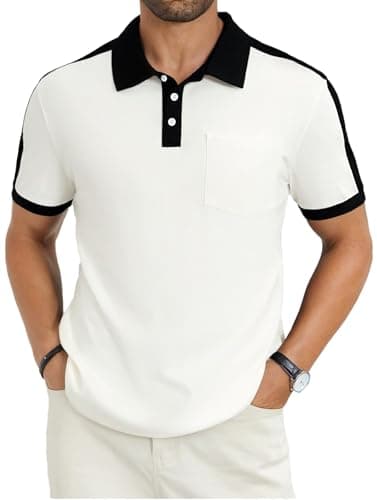 LuxMania Men's Casual Polo Shirts Short Sleeve Classic Button Shirt Fashion Cotton Golf Tops with Pocket White M - Image 1