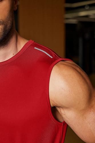 COOFANDY Men's Tank Top Summer Breathable Sleeveless Workout Tops Men Running Tank Shirt Fitness Muscle Tee Red Large - Thumbnail 2