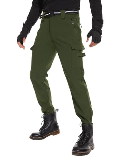 Mens Winter Cargo Sweatpants - Waterproof Breathable Snowboard Pants for Men Army Green - Thumbnail 2