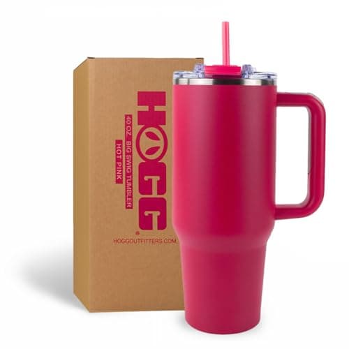 Hogg Big Swig 40 oz Tumbler with Handle and Straw - Hot Pink, 40oz Insulated Stainless Steel, Water Tumbler with Straw, Water Cup with Handle, Versatile Leak Proof Lid - Image 1