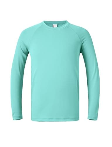 PATPAT Boys Rash Guard Swim Shirt Size 13-14 Years Turquoise Green Long Sleeve UPF 50+ Swimwear Youth Quick Dry Neon Active Water Tees for Surf Fishing Beach - Image 1