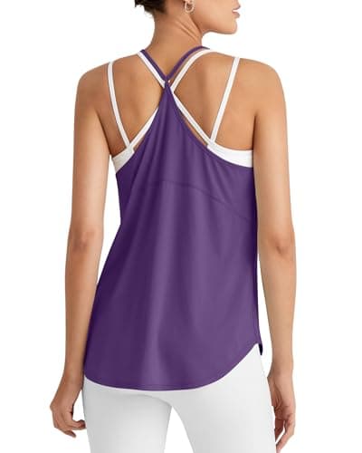 G4Free Workout Tank Tops for Women Running Athletic Yoga Top Stretchy Racerback Gym Tanks Loose Fit (Dark Purple,S) - Image 1