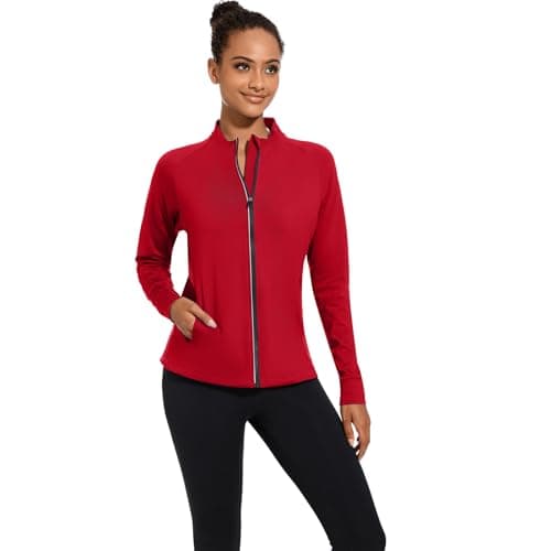 bpbtti Women's Polar Fleece Zip Up Workout Jackets with Pockets Slim Fit Cottony Soft Jacket for Running Athletic Yoga (Red,Medium) - Thumbnail 5