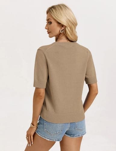 GRACE KARIN Womens Khaki Short Sleeve Cardigan, 2026 Basic Summer Cardigan Sweater, Cropped Cotton Shrug Sweater - Thumbnail 4