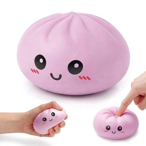 Zrpot Dumpling Squishy, Slow Rising Squishies, Cute Squishy Dumpling Stress Relief Squeeze Sensory Toy with Steamer for Adults Anxiety Relief, Novelty Squeeze Gift for Office Desk (Pink) - Image 1