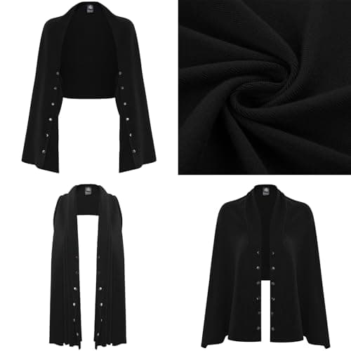 Totatuit Womens Cropped Cardigan Shrug 2-in-1 Convertible Bolero with Button Sleeves 80% Cotton Y2K Knit Wrap Shawl Black - Thumbnail 6