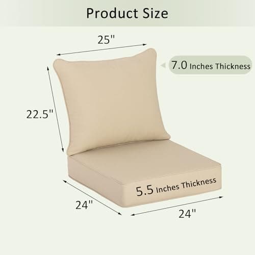 COZYVIDA Outdoor Deep Seat Cushion Set of 2, 24"x24"x5.5" Seat & 25"x22.5" Back, C0 Water-Resistant Breathable Polyester, UV-Resistant 1000+ Hrs, 30D Foam with Recycled Fiber Fill,Boho Paisley,Beige - Thumbnail 2