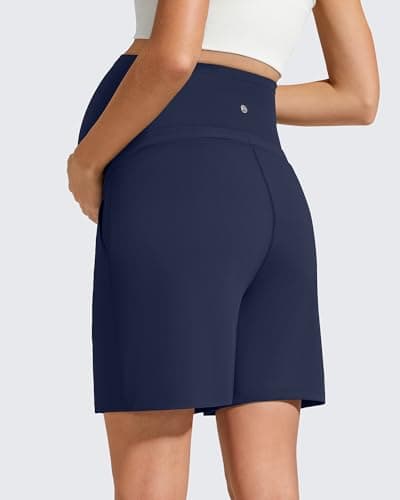 G4Free Maternity Workout Shorts Drawstring Waist Over Bump Loose Wide Leg Pregnancy Athletic Shorts with Pockets Stretchy(Royal Blue,XXL) - Thumbnail 4