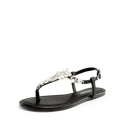 DREAM PAIRS Flat Sandals for Women Dressy Rhinestone T-Strap Thong Flat Sandals for Summers Dress Beach,Size 6.5,Black,SDFS2405W - Image 1