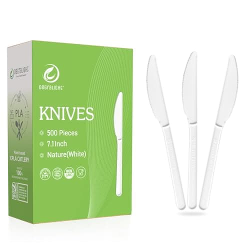 Degralight Heavy weight Compostable Knives [500 Pcs] Disposable Knives, Durable and Heat Resistant CPLA Disposable Cutlery, No Plastic Disposable Knives Bulk for Party, Wedding, Office & Daily - Image 1