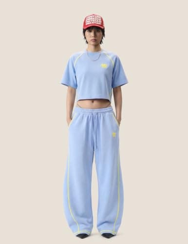 Aelfric Eden Cloud Cropped Sweat Sets Summer 2 Piece Outfits Crop Top High Waisted Baggy Barrel Sweatpants Sweatsuit Blue X-Large - Thumbnail 2
