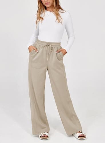 Dokotoo Pants for Women Straight Leg Elastic Waisted Stretch Palazzo Pants Fall Dressy Casual Trousers for Women - Thumbnail 2