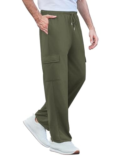 Deyeek Mens Lightweight Cargo Sweatpants with Pockets Straight Leg Cotton Sweatpants for Men Gym Workout Cargo Sweat Pants Olive Green - Thumbnail 4