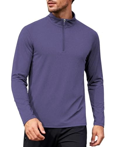 Mens Quarter Zip Pullover Long Sleeve Shirts UPF 50+ Sun Protection Wicking Moisture Quick Dry Lightweight Golf Workout Gym Running Fishing Casual Athletic Tops Purple XXL - Image 1