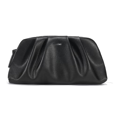 Kiss Sea Zipper Purses for Women Soft Pleated Vegan Leather Crossbody Bags Small Evening Bag for Cocktail Parties Black - Image 1